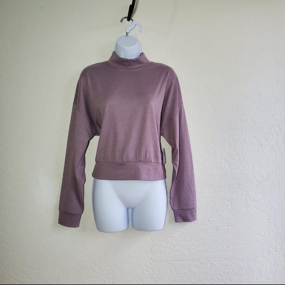 Gap Fit Mockneck Brushed Jersey Cropped Sweatshirt Mauve Long-Sleeve Top